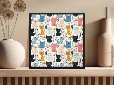 Cute Cat Pattern, Seamless Pattern Digital, Floral Cat Print, Cat Lover Gift, Colorful Cat Design, Kitten Pattern Repeat, Digital Download - Moore and Mountain