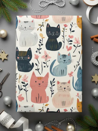 Cute Cat Pattern, Seamless Pattern Digital, Floral Cat Print, Cat Lover Gift, Colorful Cat Design, Kitten Pattern Repeat, Digital Download - Moore and Mountain