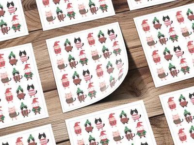 Cute Cats Wearing Winter Clothes Seamless Repeat Pattern Digital, Funny Christmas Background - Moore and Mountain