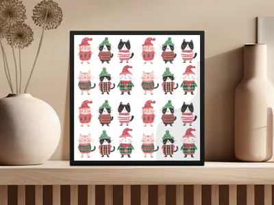 Cute Cats Wearing Winter Clothes Seamless Repeat Pattern Digital, Funny Christmas Background - Moore and Mountain
