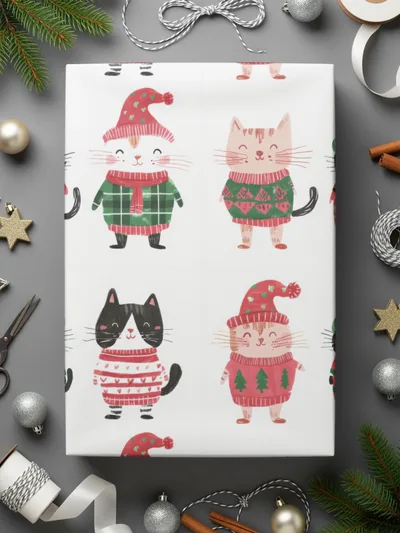 Cute Cats Wearing Winter Clothes Seamless Repeat Pattern Digital, Funny Christmas Background - Moore and Mountain