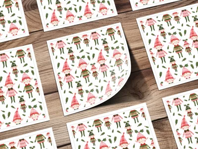 Cute Christmas Elves On White Pattern Digital Product - Moore and Mountain