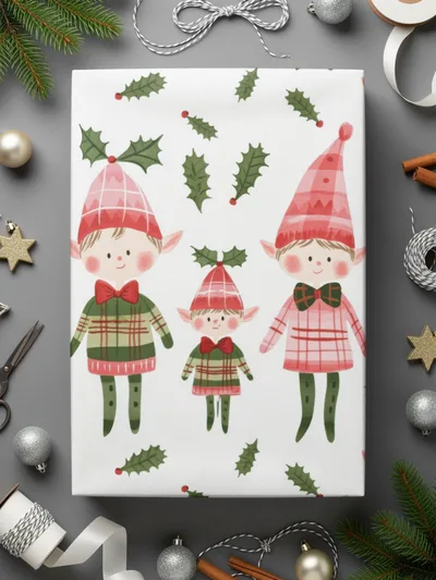 Cute Christmas Elves On White Pattern Digital Product - Moore and Mountain