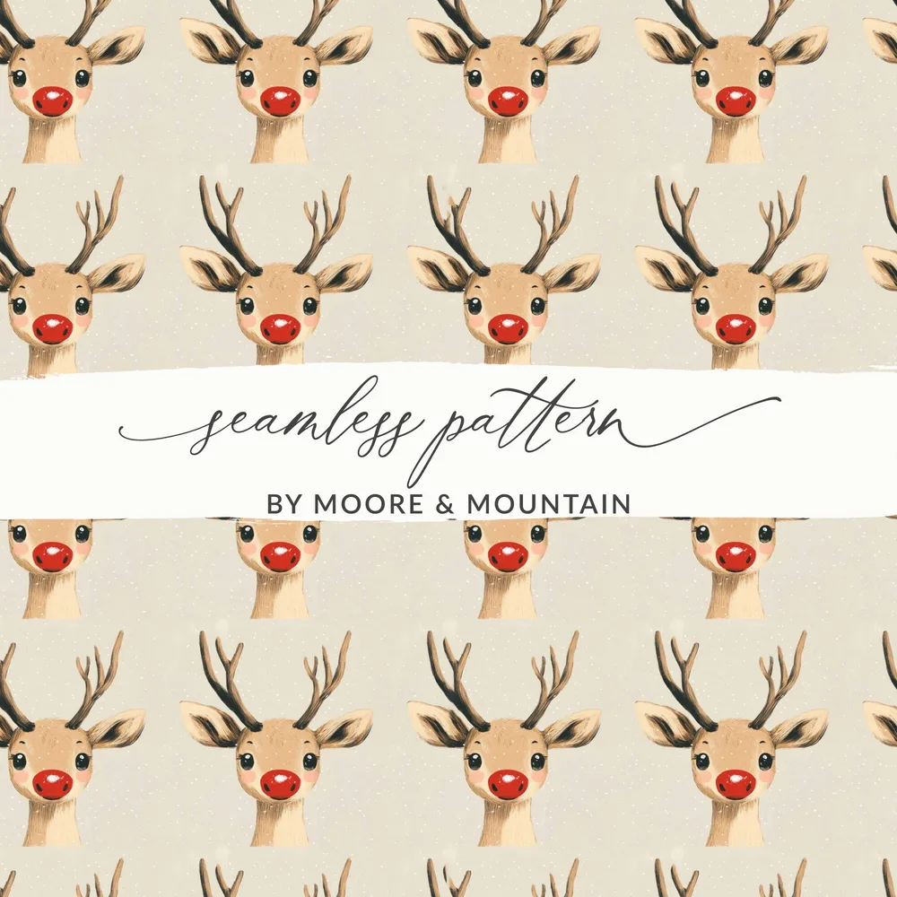 Cute Christmas Reindeer Seamless Pattern for Holiday Rudolph Seamless Background - Moore and Mountain