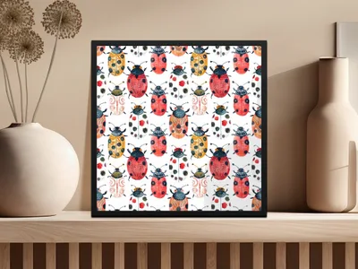 Cute Colorful Beetle and Ladybug Pattern Digital Download |Seamless Bugs Pattern JPEG - Moore and Mountain