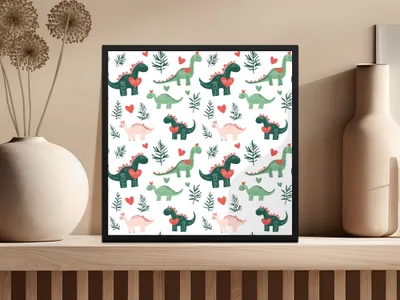 Cute Dinosaur Digital Paper, Seamless Pattern for Fabric, Nursery Decor, Dino Print, Love Heart Theme, Scalable Digital Files - Moore and Mountain
