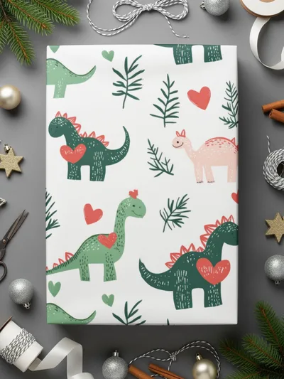 Cute Dinosaur Digital Paper, Seamless Pattern for Fabric, Nursery Decor, Dino Print, Love Heart Theme, Scalable Digital Files - Moore and Mountain