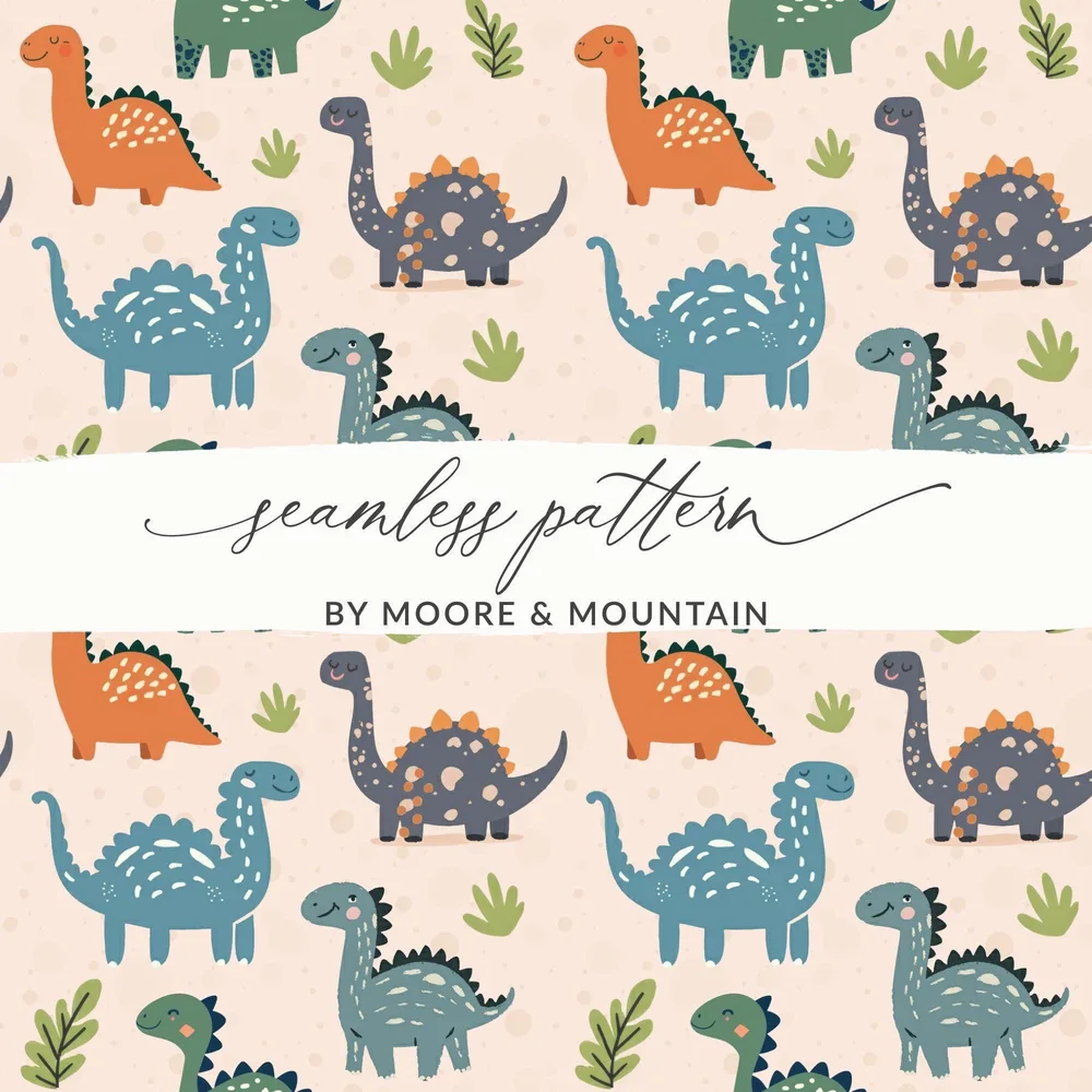 Cute Dinosaur Seamless Pattern Digital Paper, Dino Digital Download, Reptile Background, Kids Room, Nursery Decor, Scrapbooking - Moore and Mountain