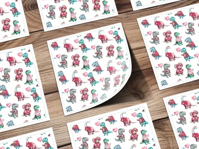 Cute Dinosaur Valentine's Day Digital Seamless Pattern, Kawaii Dino Hearts Fabric, Digital Paper Download, Valentines Day Digital, Two - Moore and Mountain