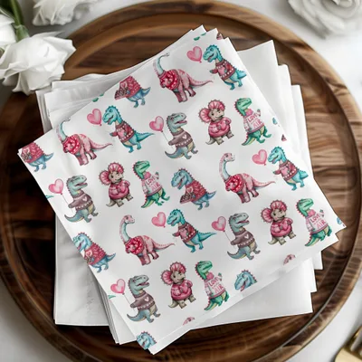 Cute Dinosaur Valentine's Day Digital Seamless Pattern, Kawaii Dino Hearts Fabric, Digital Paper Download, Valentines Day Digital, Two - Moore and Mountain