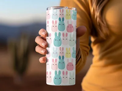 Cute Easter Bunny Seamless Pattern Digital Paper, Pastel Rabbit Repeat Design, Kawaii Spring Animal Printable, 12x12 Inch JPEGs Digital - Moore and Mountain