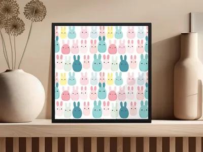 Cute Easter Bunny Seamless Pattern Digital Paper, Pastel Rabbit Repeat Design, Kawaii Spring Animal Printable, 12x12 Inch JPEGs Digital - Moore and Mountain