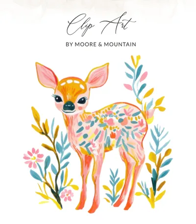 Cute Fawn Floral SVG Digital Download, Preppy Clip Art for Nursery Decor & Baby Shower Invites, Whimsical Baby Animal Digital