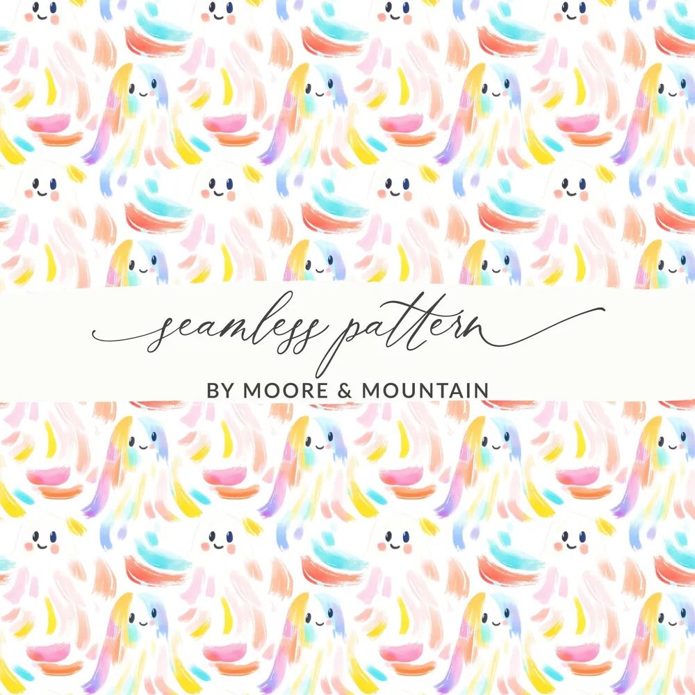Cute Ghost Seamless Pattern, Pastel Halloween Digital Paper, Kawaii Ghost Fabric, Spooky Season Background, Digital Download for Sublimation - Moore and Mountain