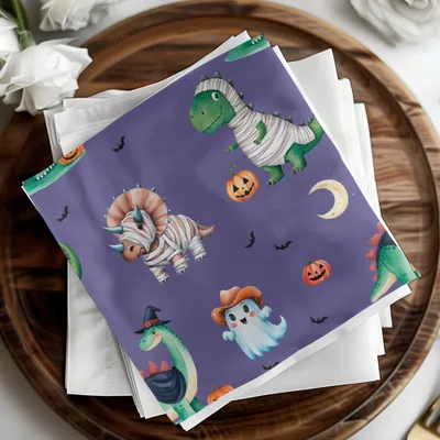 Cute Halloween Dinosaur Digital Paper, Seamless Pattern JPEG Files, Mummy Dinosaur, Ghost Cowboy, Pumpkins, Halloween Pattern - Moore and Mountain