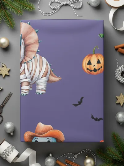 Cute Halloween Dinosaur Digital Paper, Seamless Pattern JPEG Files, Mummy Dinosaur, Ghost Cowboy, Pumpkins, Halloween Pattern - Moore and Mountain