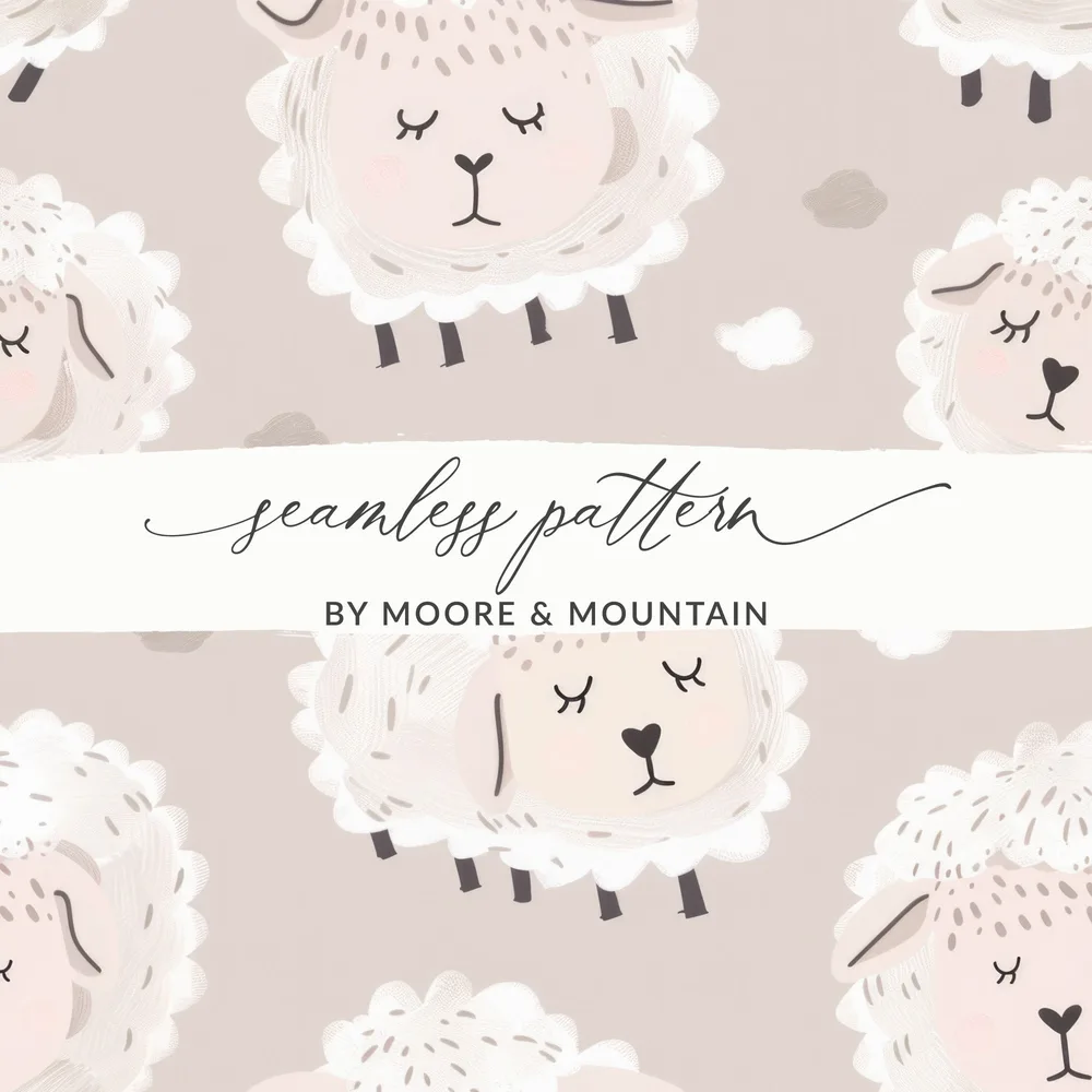 Cute Lamb Seamless Pattern, Neutral Nursery Decor, Digital Paper for Baby Projects, Sheep Repeat Pattern, Digital Downloads for Fabrics - Moore and Mountain