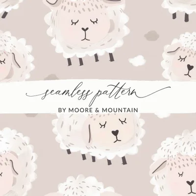 Cute Lamb Seamless Pattern, Neutral Nursery Decor, Digital Paper for Baby Projects, Sheep Repeat Pattern, Digital Downloads for Fabrics
