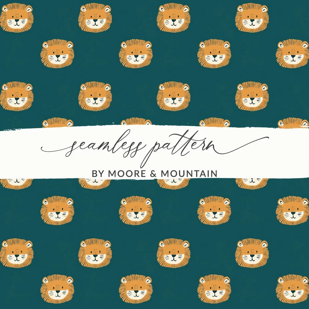Cute Lion Face Pattern Digital Paper, Nursery Print Pattern, Baby Animal Print Digital Seamless File, Lion Clipart Pattern, Kids Pattern - Moore and Mountain
