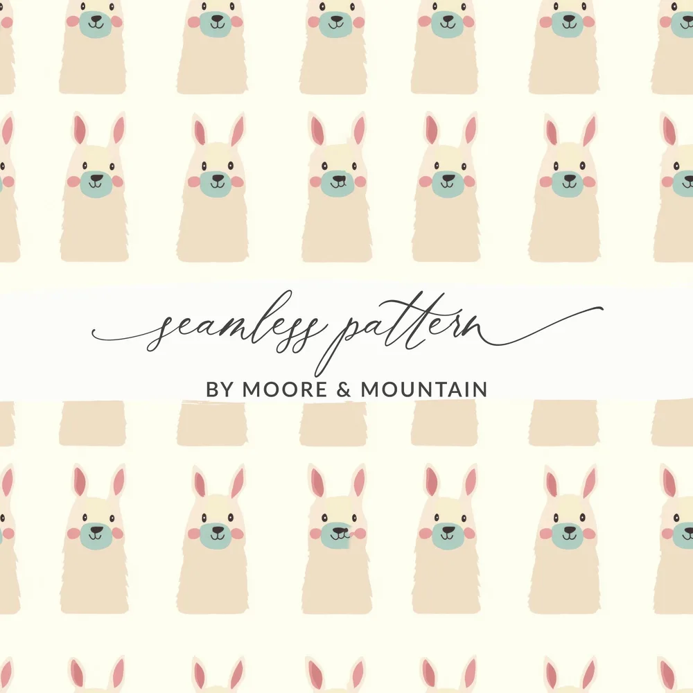 Cute Llama Digital Pattern, Seamless Repeat Design, Animal Print, Digital Download for Fabric, Scrapbooking, Backgrounds - Moore and Mountain