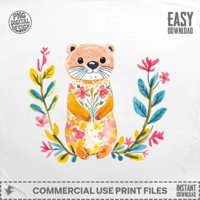 Cute cartoon otter with floral accents and "Easy Download" text.