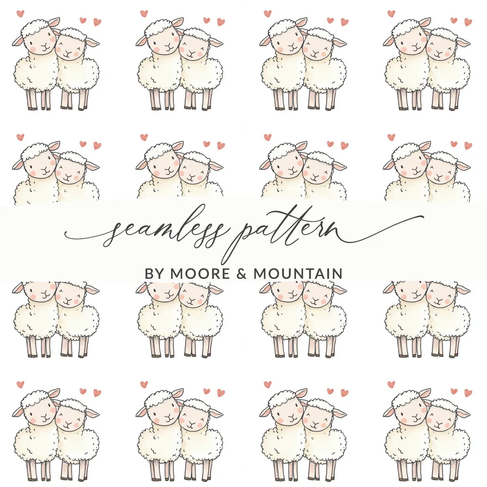 Adorable Sheep Couple Seamless Pattern Hearts product type