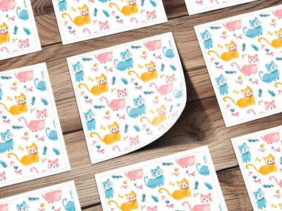 Cute Watercolor Cats Seamless Pattern with Bows and Leaves Pattern Design Digital - Moore and Mountain