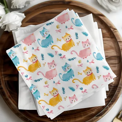 Cute Watercolor Cats Seamless Pattern with Bows and Leaves Pattern Design Digital - Moore and Mountain