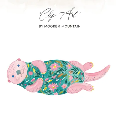 Cute Watercolor Otter Digital Print, Floral Otter Art Download, Whimsical Nursery Decor, Animal Lover Gift, Printable Wall Art