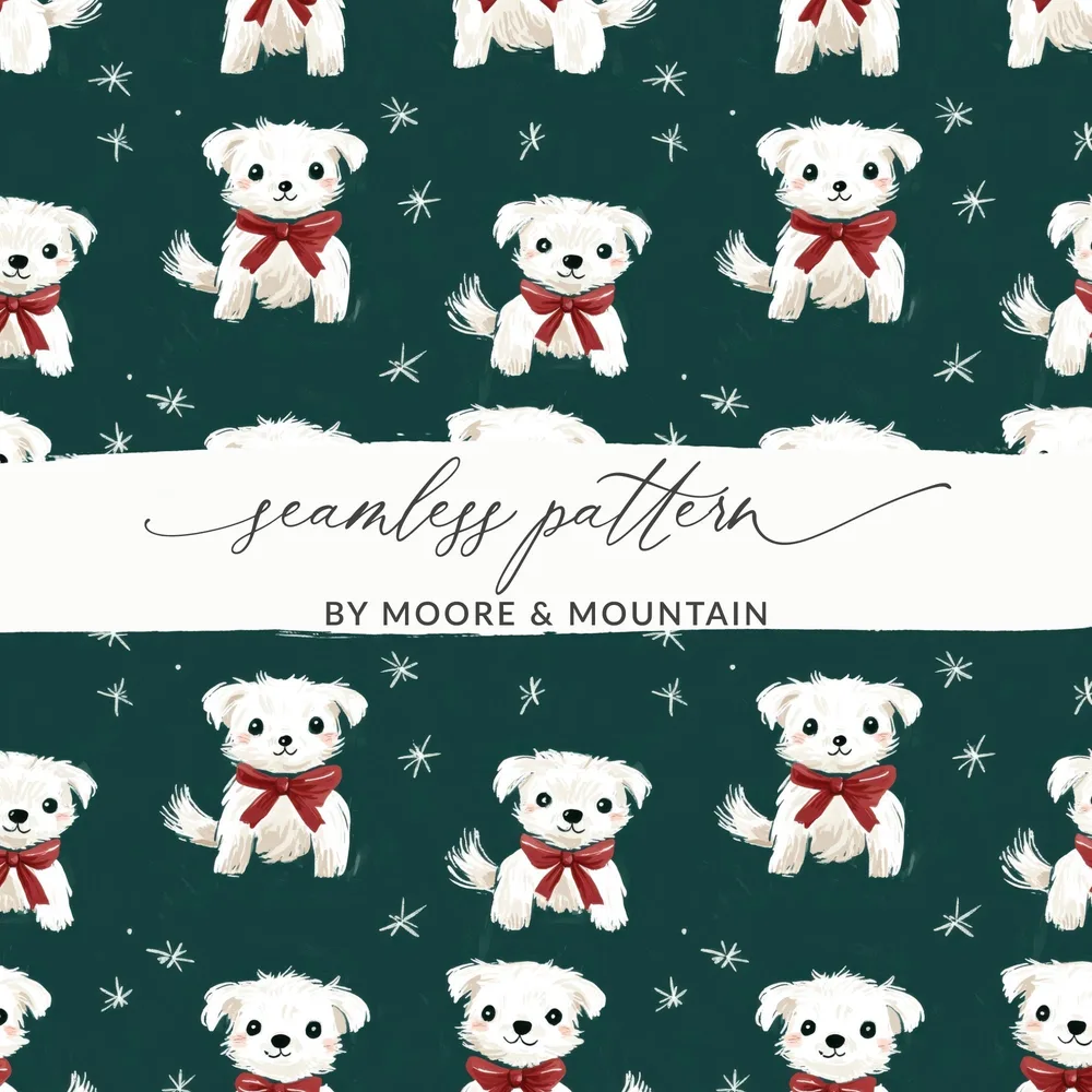 Cute White Dogs with Bows Patterned Festive Background Digital - Moore and Mountain