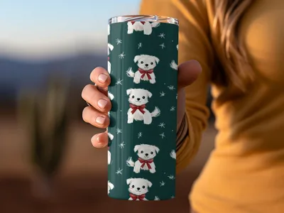 Cute White Dogs with Bows Patterned Festive Background Digital - Moore and Mountain