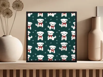 Cute White Dogs with Bows Patterned Festive Background Digital - Moore and Mountain