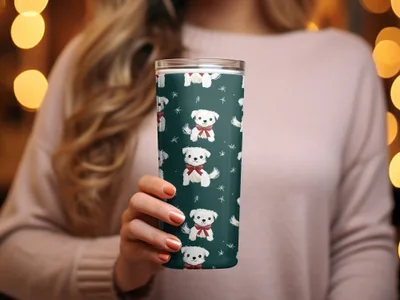 Cute White Dogs with Bows Patterned Festive Background Digital - Moore and Mountain