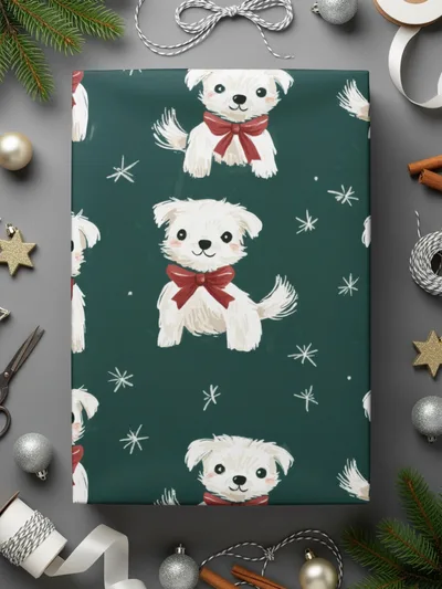 Cute White Dogs with Bows Patterned Festive Background Digital - Moore and Mountain