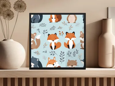 Cute Woodland Animals Digital Paper, Seamless Pattern Designs, Fox Squirrel Bear, Nursery Decor, 12x12 JPEG Files for Fabric Print - Moore and Mountain