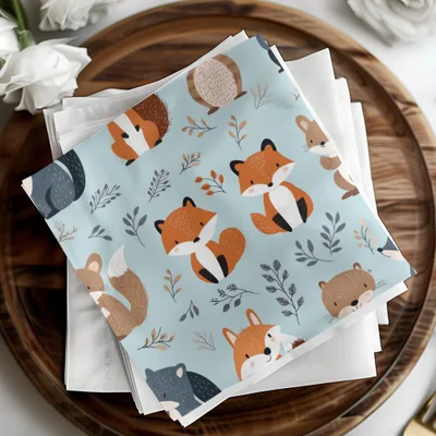 Cute Woodland Animals Digital Paper, Seamless Pattern Designs, Fox Squirrel Bear, Nursery Decor, 12x12 JPEG Files for Fabric Print - Moore and Mountain