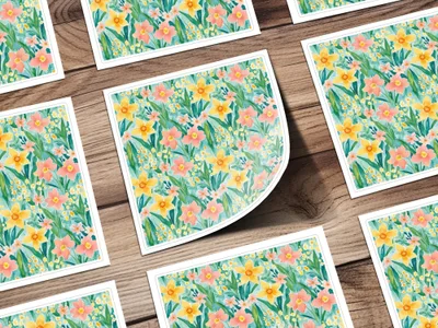 Daffodil Digital Pattern, Watercolor Floral, Seamless Pattern File, Spring Flowers, Digital Paper, Fabric Design, Pastel Colors - Moore and Mountain