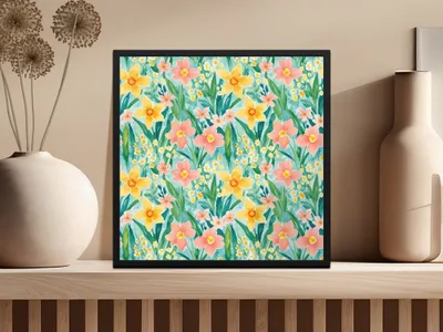 Daffodil Digital Pattern, Watercolor Floral, Seamless Pattern File, Spring Flowers, Digital Paper, Fabric Design, Pastel Colors - Moore and Mountain