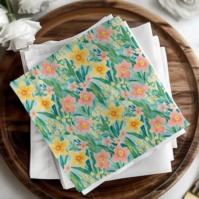 Daffodil Digital Pattern, Watercolor Floral, Seamless Pattern File, Spring Flowers, Digital Paper, Fabric Design, Pastel Colors - Moore and Mountain