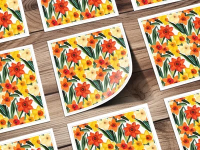 Daffodil Seamless Pattern Digital Paper, Floral Repeat Pattern, Spring Flower Pattern, Watercolor Texture, JPEG Files for Fabric Design - Moore and Mountain