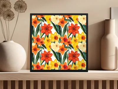 Daffodil Seamless Pattern Digital Paper, Floral Repeat Pattern, Spring Flower Pattern, Watercolor Texture, JPEG Files for Fabric Design - Moore and Mountain