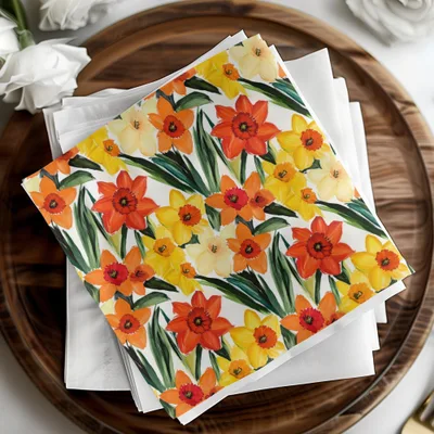 Daffodil Seamless Pattern Digital Paper, Floral Repeat Pattern, Spring Flower Pattern, Watercolor Texture, JPEG Files for Fabric Design - Moore and Mountain