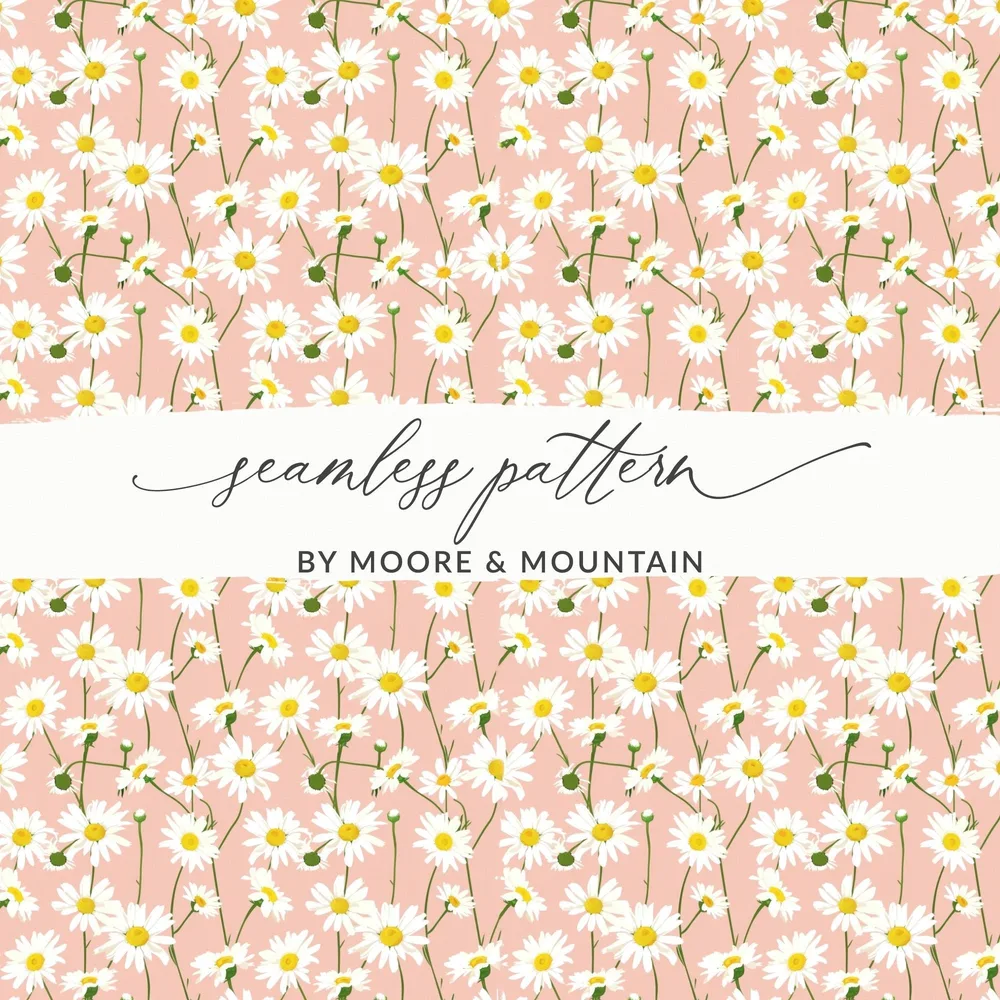 Daisy Digital Paper, Floral Seamless Pattern, Pink Background, Fabric Design, Scrapbooking Paper, Digital Download, 2 JPEG files - Moore and Mountain