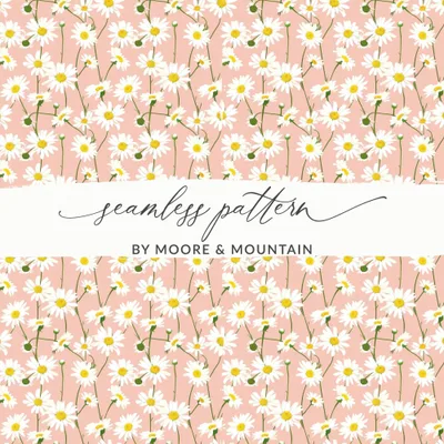 Daisy Digital Paper, Floral Seamless Pattern, Pink Background, Fabric Design, Scrapbooking Paper, Digital Download, 2 JPEG files