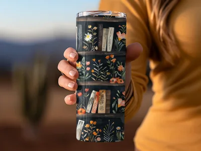 Dark Academy Floral BookShelf Black Background Pattern - Moore and Mountain