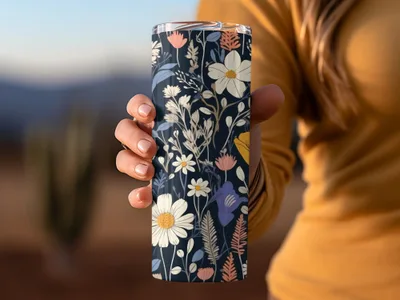 Dark Black Colorful Floral Pattern Spring Summer Boho Watercolor Digital - Moore and Mountain