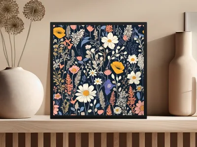 Dark Black Colorful Floral Pattern Spring Summer Boho Watercolor Digital - Moore and Mountain
