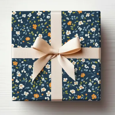 Floral Patterned Gift Wrap with Cream Ribbon Gift Wrap