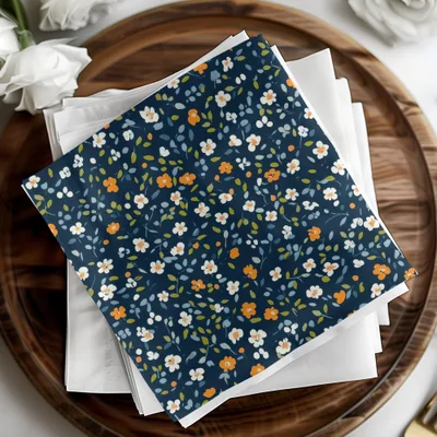 Vibrant Floral Design Dark Blue Background Paper Napkins