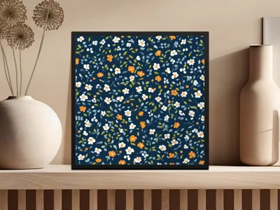 Floral Pattern Art Print with Navy Background